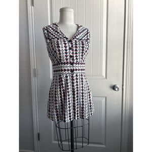 Vintage 60s Sailor Nautical Style Sleeveless Mini Dress Scooter Skirt Small